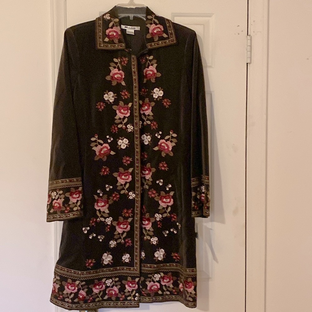 Nygard Medium Length Brown Embroidered Coat/Jacket Size 8